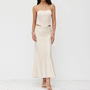 Satin Bandeau Lace Up Top & Mid Rise Mermaid Maxi Skirt Set